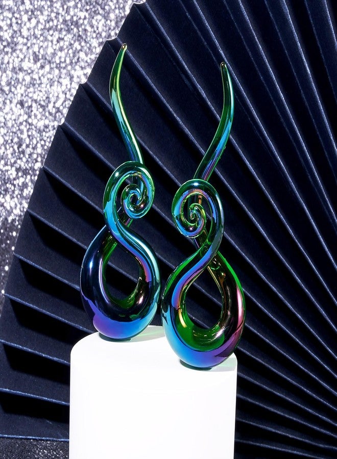 Qmcandy 2pcs Glass Splatter Spiral Ear Tapers Hanger Gauges Piercing Gauges for Ear 00g, Green - Image 3